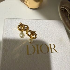 Dior Gold and Pearl Drop Earrings
